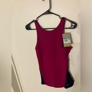 Nike Yoga Dri fit slim fit tank top. Open back style. Purple w/ blue accents